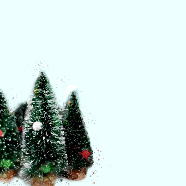 Joyeux Noël Bonne Année Carte Voeux Aquarelle Trois Arbres Noël — Photo