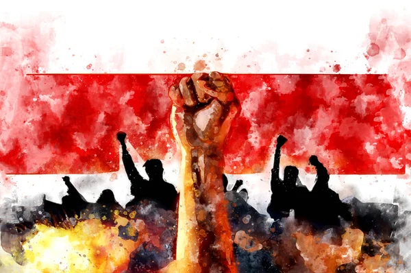 Fist Raised Independent Belarus Flag Background Watercolor Sign Protest Fight — Stock Photo, Image