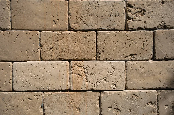 Texture Background Wall Yellow Bricks Close Natural Light Shadow — Stock Photo, Image