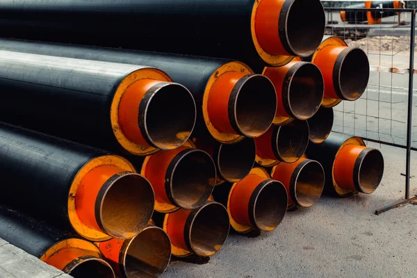 Grupo Tubos Industriais Metal Novo Para Água Fora Tubulação Para — Fotografia de Stock