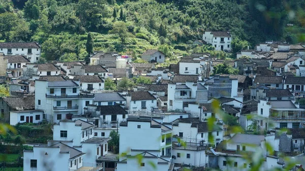 Eski geleneksel Çin mimarisi, güney Çin 'in kırsal kesiminde, siyah kiremitler çatısı ve beyaz duvarlı.