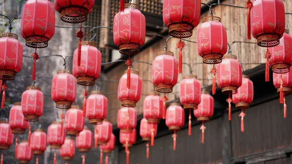 Die Schönen Roten Laternen Hängen Zum Fest China — Stockfoto