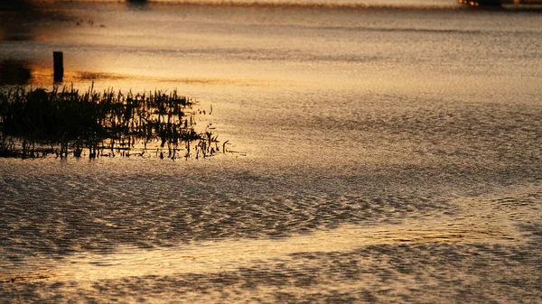 Der Wunderschöne Sonnenuntergang Mit Der Alten Bogenbrücke Und Der Reflexion — Stockfoto