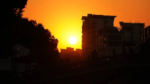 Belle Vue Sur Coucher Soleil Avec Lumière Dorée Soleil Dans — Photo