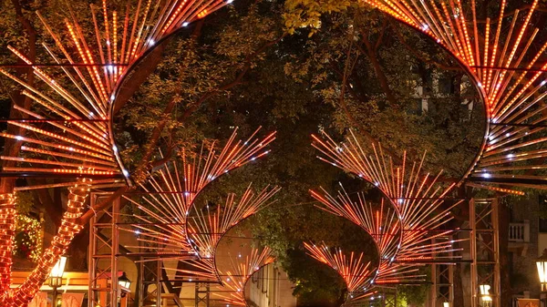 Vue Sur Rue Noël Avec Les Lumières Décoratives Allumées Air — Photo