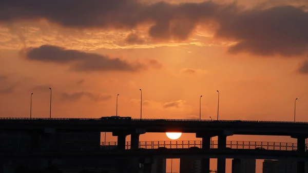 Beautiful Sunset Cityscape Highway Bridge Background City — Stock Photo, Image