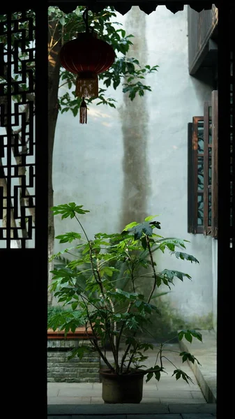 Bela Vista Antiga Jardim Chinês Com Designação Clássica Janelas Portas — Fotografia de Stock