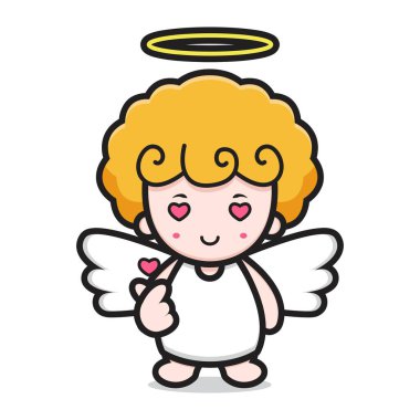 Parmak sevgisi pozu veren sevimli melek karakteri. tasarım beyaz arkaplanda izole edildi