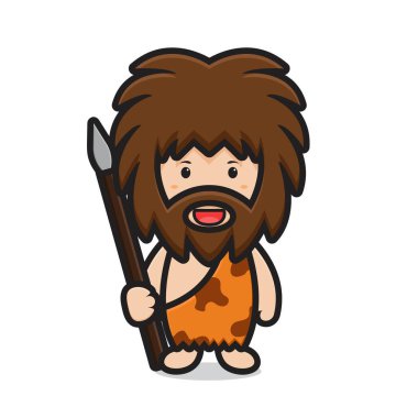 Mızrak tutan sevimli antik çocuk karakteri. tasarım beyaz arkaplanda izole edildi