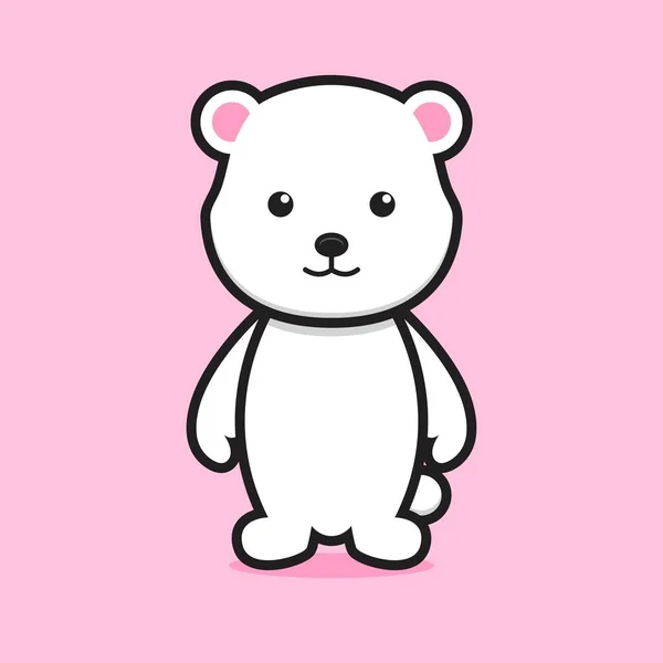 Милий Білий Ведмідь Мультяшний Персонаж Посмішкою Обличчя Дизайн Ізольований Рожевому — стоковий вектор