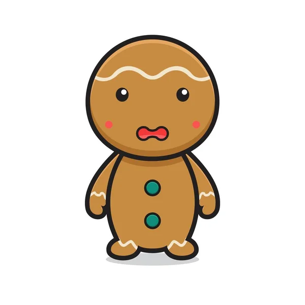 Bonito Gingerbread Desenho Animado Personagem Rosto Plano —  Vetores de Stock