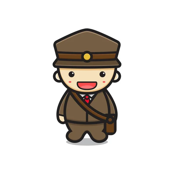 Cute Postman Mascot Character Happy Face Vector Cartoon Icon Illustration — Stock Vector