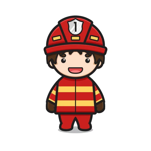 Nette Feuerwehrmann Charakter Tragen Volle Uniform Cartoon Vektor Symbol Illustration — Stockvektor