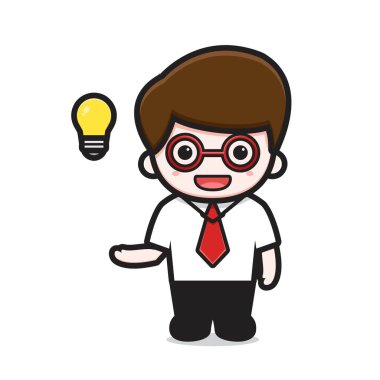 Şirin iş adamı karakterinin çizgi film ikonu çizimi fikri var. İş simgesi kavramı izole edilmiş vektör. Düz çizgi film biçimi