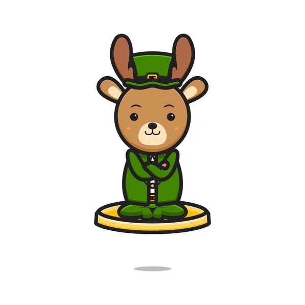 Bonito Cervo Leprechaun Santo Patrick Dia Personagem Voando Com Moeda —  Vetores de Stock