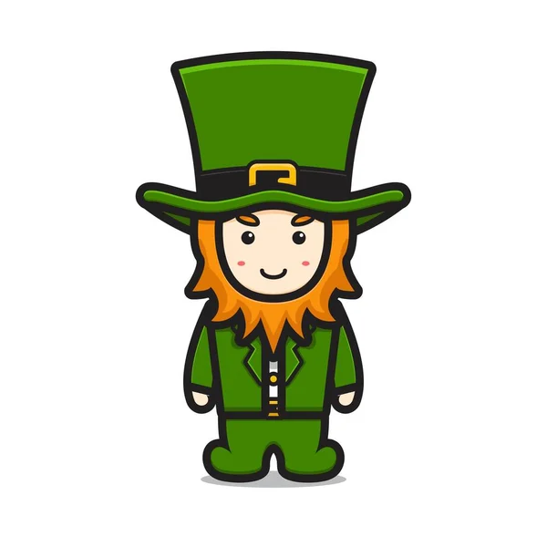 Cute Leprechaun Saint Patrick Day Character Cartoon Vector Icon Illustration — Stock Vector