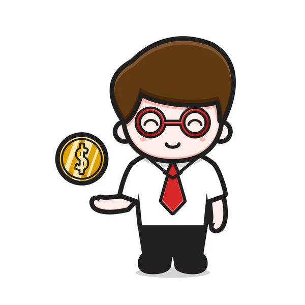 Lindo Hombre Negocios Con Personaje Moneda Dólar Ilustración Vector Dibujos — Vector de stock