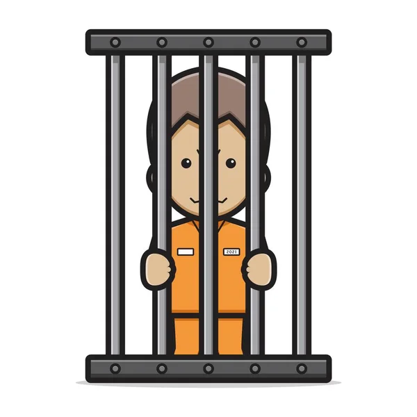 Cute Prisoner Character Jail Cartoon Vector Icon Illustration Villain Icon — Stock Vector