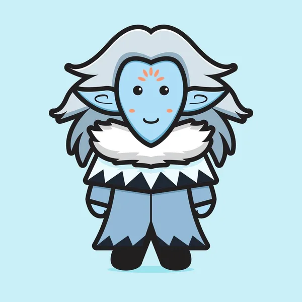 Linda Mascota Del Elfo Hielo Personaje Dibujos Animados Icono Ilustración — Vector de stock