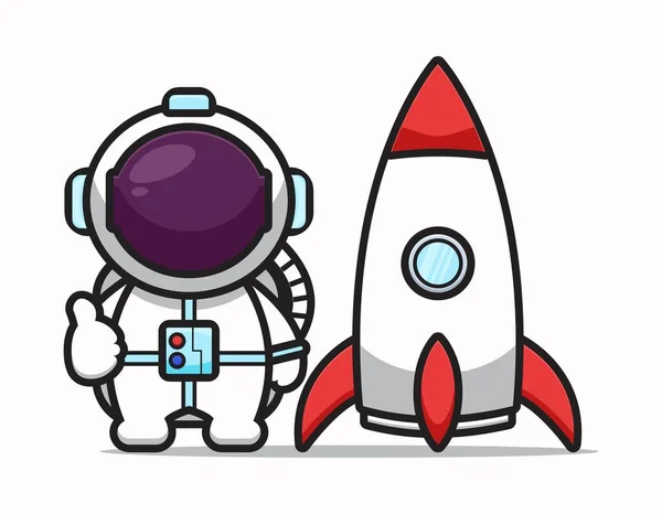 Mignon Personnage Astronaute Avec Une Bonne Pose Illustration Vectorielle Dessin — Image vectorielle