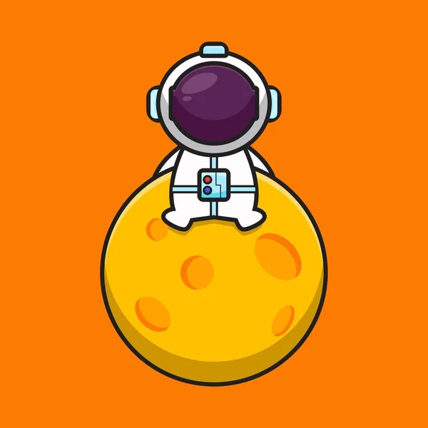 Cute Astronaut Character Sit Moon Cartoon Vector Icon Illustration Science — Stock Vector