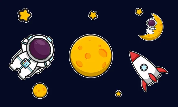 Mignon Personnage Astronaute Avec Fusée Dans Espace Illustration Vectorielle Dessin — Image vectorielle