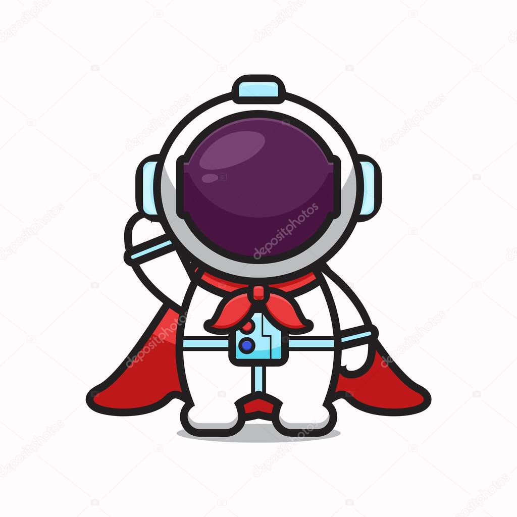Cute astronaut character super hero cartoon vector icon illustration. Science technology icon concept isolated vector. Flat cartoon style