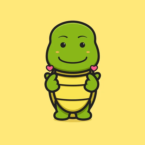 Schattige Schildpad Mascotte Karakter Met Vinger Liefde Pose Cartoon Vector — Stockvector