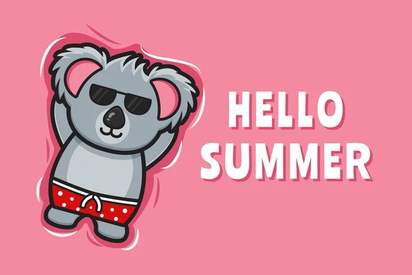 Schattige Koala Drijvende Ontspant Met Een Zomer Groet Banner Cartoon — Stockvector