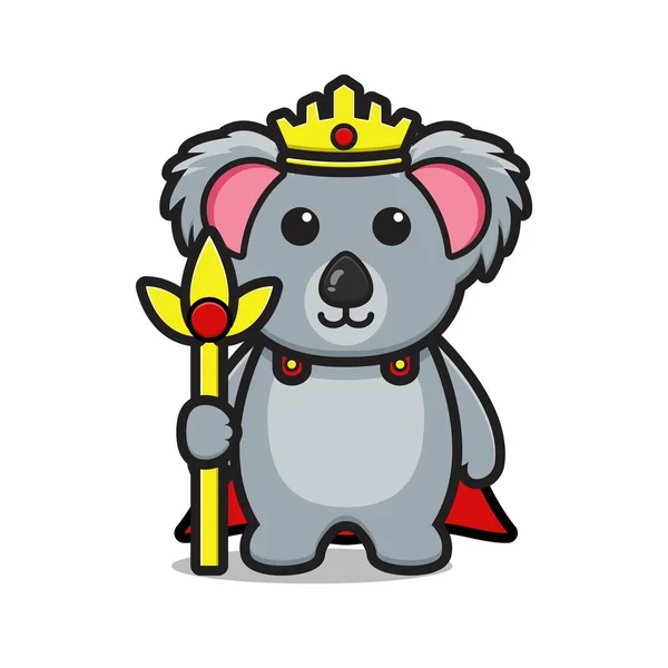 Leuke Koning Koala Mascotte Karakter Cartoon Vector Pictogram Illustratie Ontwerp — Stockvector