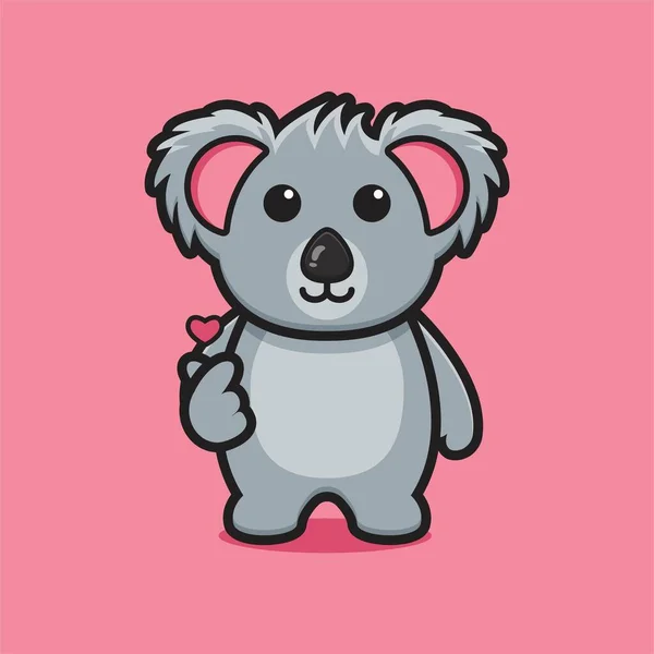 Mignon Personnage Mascotte Koala Avec Doigt Amour Pose Dessin Animé — Image vectorielle