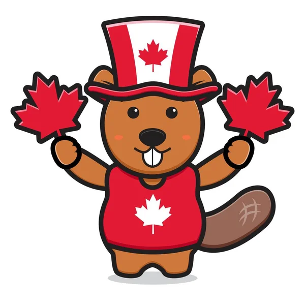 Carino Personaggio Castoro Celebrato Canada Day Cartone Animato Vettoriale Icona — Vettoriale Stock