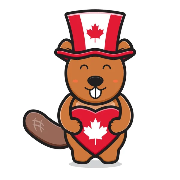 Roztomilý Bobr Postava Oslavila Canada Day Karikatura Vektorové Ikony Ilustrace — Stockový vektor