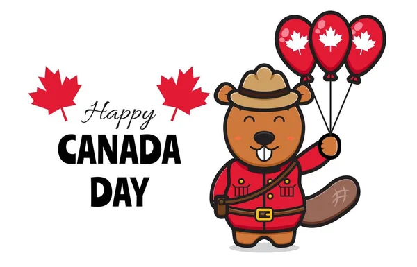 Carino Personaggio Castoro Celebrato Canada Day Cartone Animato Vettoriale Icona — Vettoriale Stock