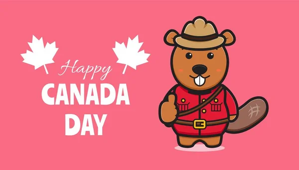 Carino Personaggio Castoro Celebrato Canada Day Cartone Animato Vettoriale Icona — Vettoriale Stock