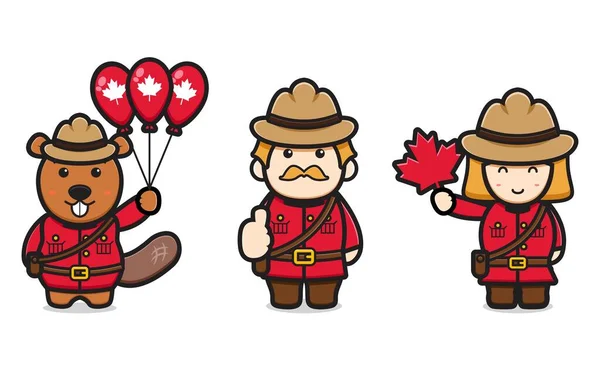 Carino Oldman Castoro Personaggio Ragazza Celebrato Canada Day Icona Vettore — Vettoriale Stock
