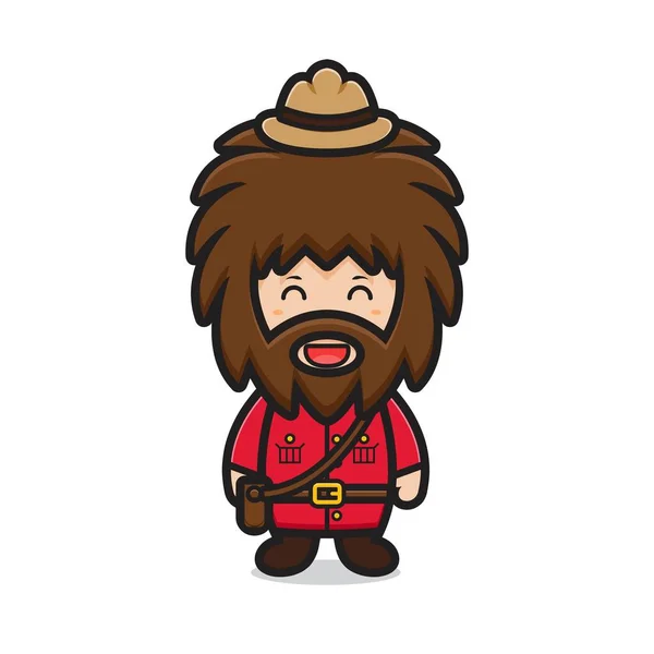 Cute Caveman Character Celebrated Canada Day Cartoon Vector Icon Illustration — Stock Vector