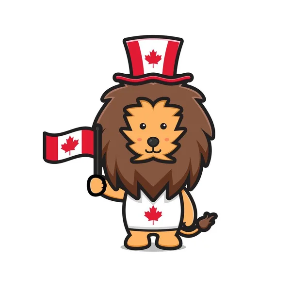 Carino Personaggio Leone Celebrato Canada Day Cartone Animato Vettoriale Icona — Vettoriale Stock