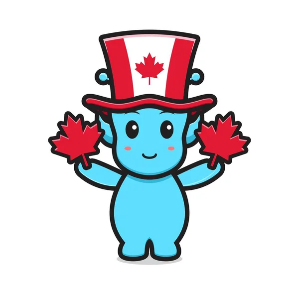 Carino Personaggio Alieno Celebrato Canada Day Cartone Animato Vettoriale Icona — Vettoriale Stock