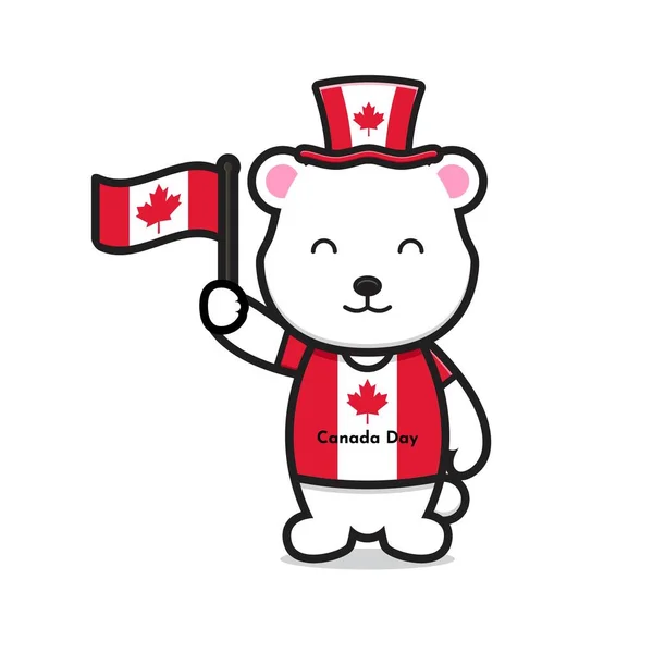 Carino Personaggio Orso Bianco Celebrato Canada Day Cartone Animato Vettoriale — Vettoriale Stock
