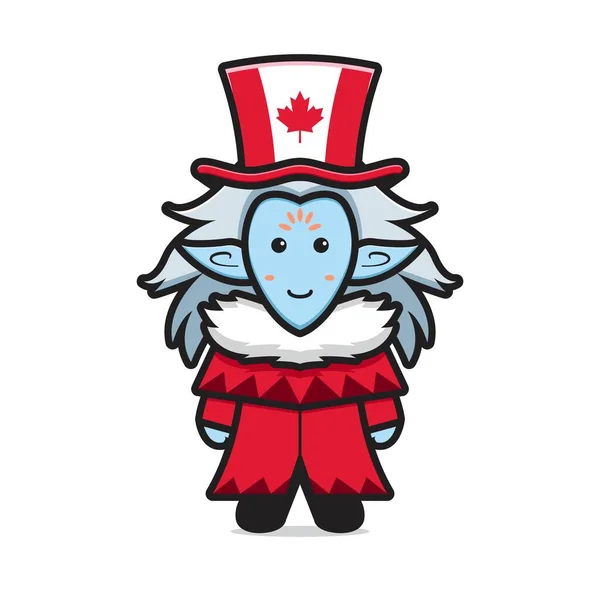 Carino Personaggio Elfo Ghiaccio Celebrato Canada Day Cartone Animato Icona — Vettoriale Stock