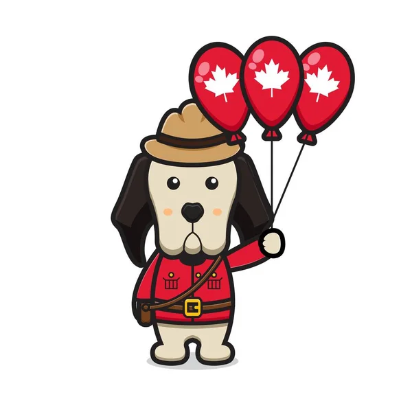 Carino Personaggio Cane Celebrato Canada Day Vettoriale Icona Del Fumetto — Vettoriale Stock
