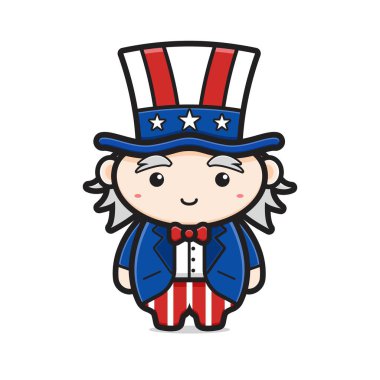 Cute uncle sam character celebrate america independence day cartoon icon vector illustration. Design isolated on white. Flat cartoon style. vector