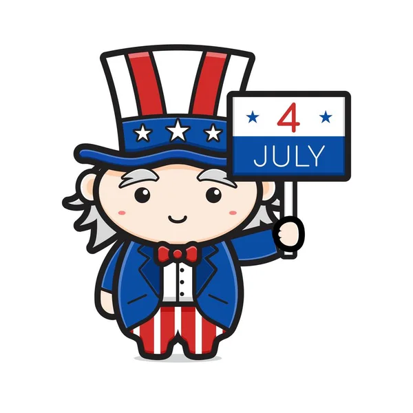 Cute Uncle Sam Holding Date America Independence Day Cartoon Icon — Stock Vector