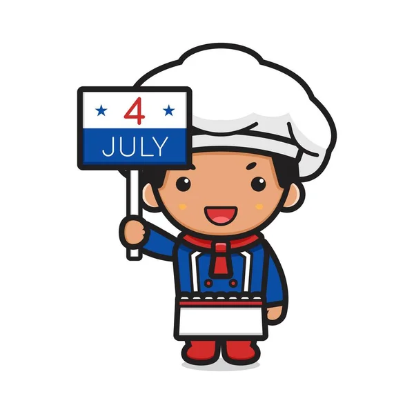 Lindo Personaje Del Chef Celebran Día Independencia América Ilustración Icono — Vector de stock