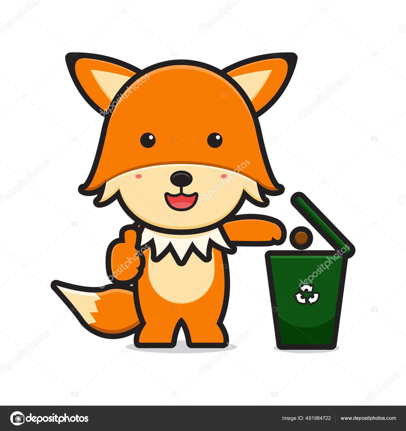 可爱的狐狸在垃圾堆里扔垃圾卡通人物图解被白色隔离的设计平面卡通风格 图库矢量图像 C Dancingrain