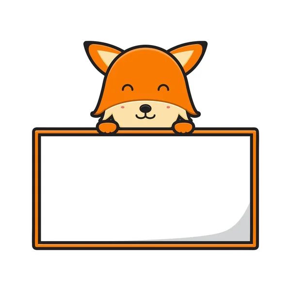 Cute Fox Blank Board Banner Cartoon Icon Vector Illustration Design — Stock Vector