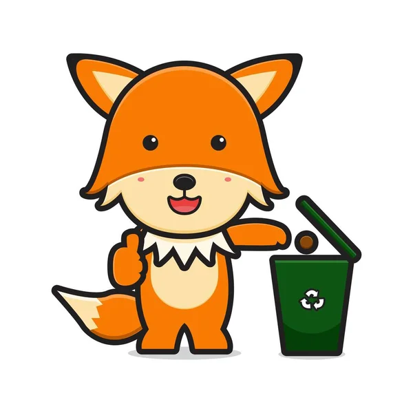 Cute Fox Throw Trash Dump Cartoon Icon Vector Illustration Design — Archivo Imágenes Vectoriales