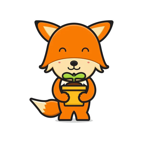 Cute Fox Holding Plant Cartoon Icon Vector Illustration Design Isolated — Archivo Imágenes Vectoriales