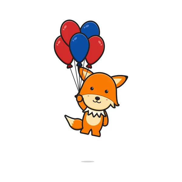 Cute Fox Flying Balloon Cartoon Icon Vector Illustration Design Isolated — Archivo Imágenes Vectoriales